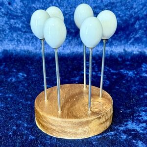 Ciroa Salle des Fromages Acacia Wood and Ceramic Balloon Appetizer Pick Set 6pc